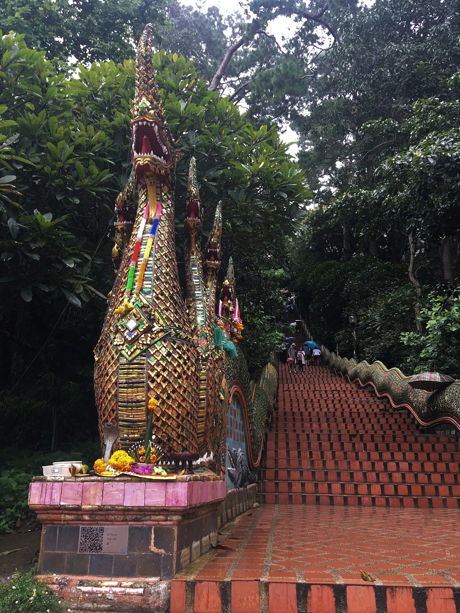 The naga staircase climbing to the temple on Doi Suthep, Chiang Mai, Thailand