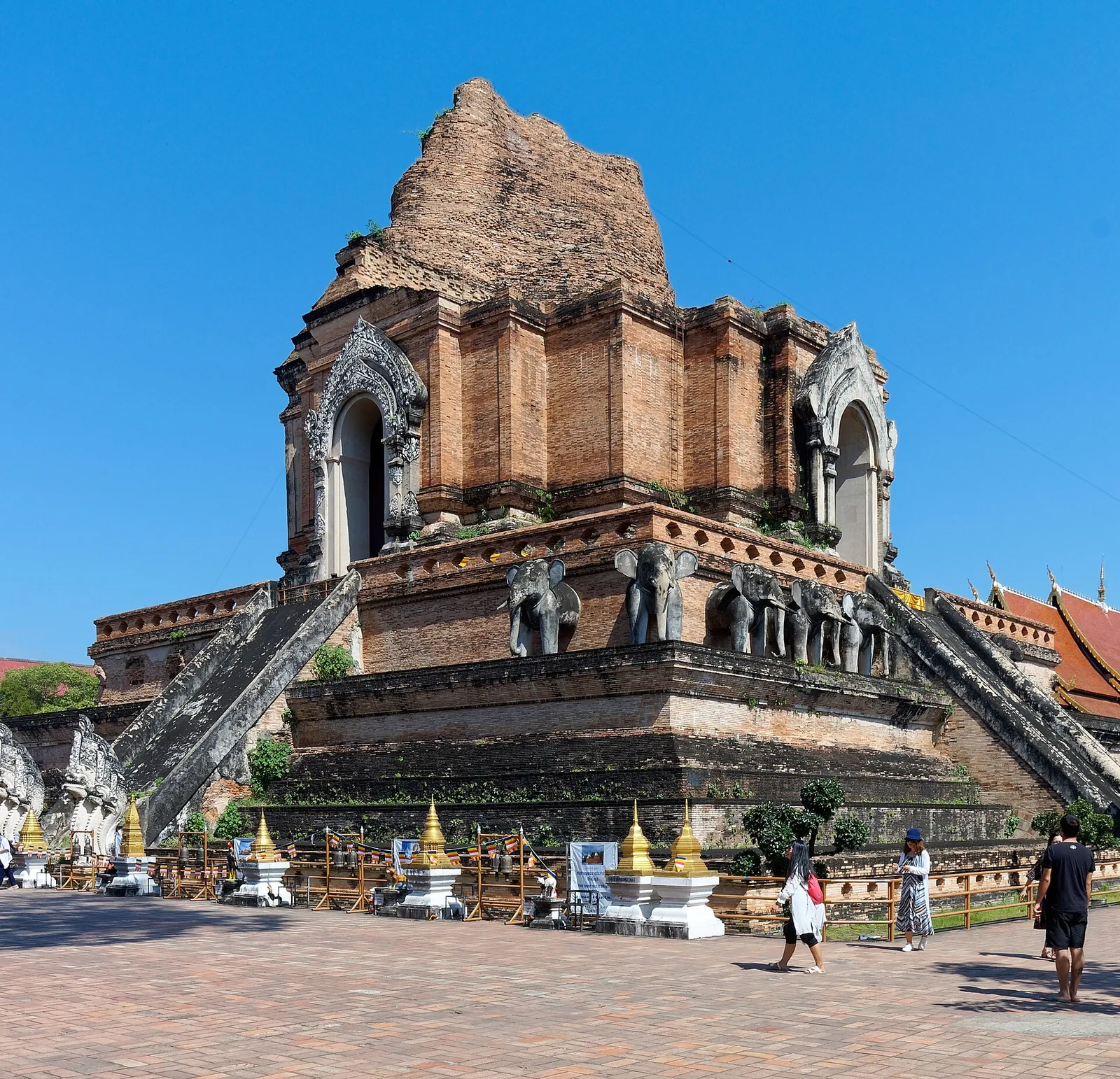 The brick chedi of an ancient temple in the old city of Chiang Mai, Thailand