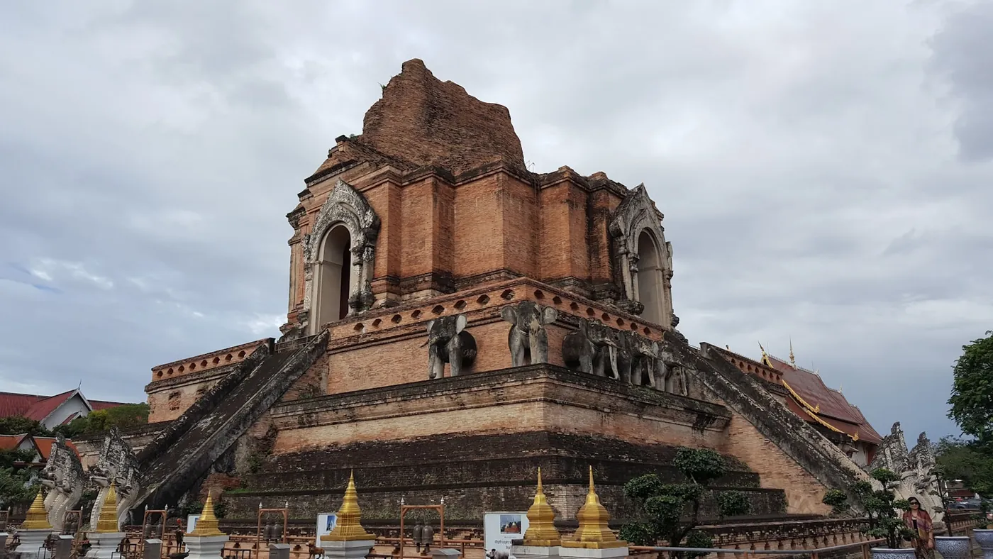The brick stupa of Wat Chedi Luang in the old city of Chiang Mai