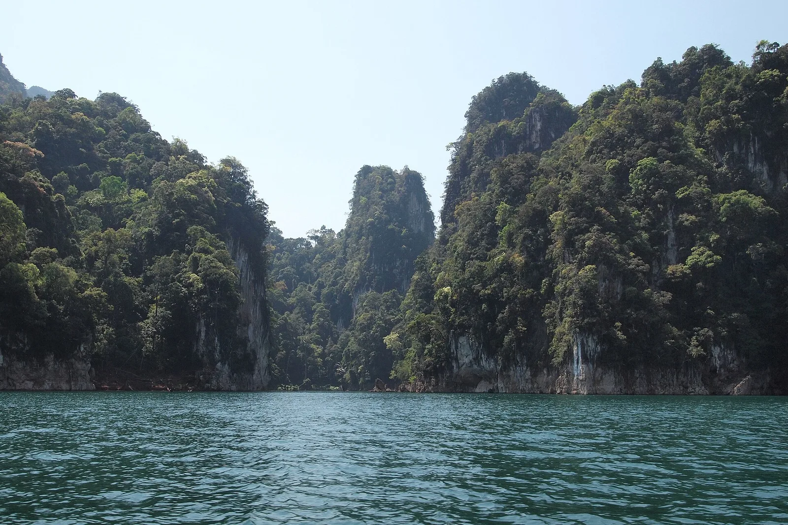 Limestone karst towers rising from the lake at Khao Sok, Thailand