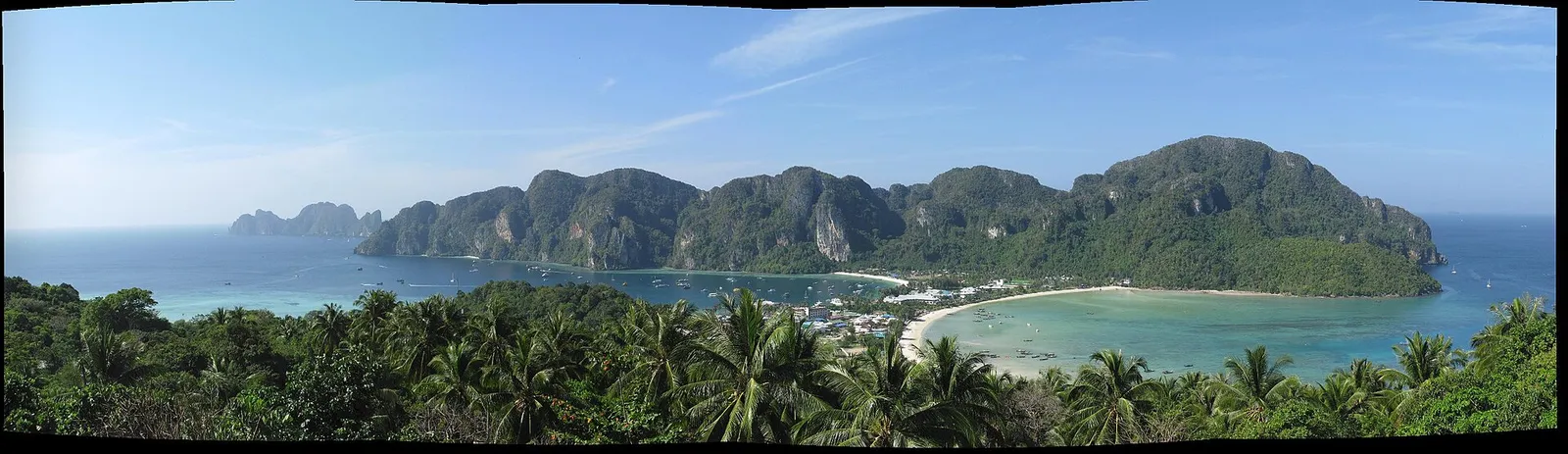 The view over the twin bays and sandbar from the Phi Phi viewpoint, Thailand