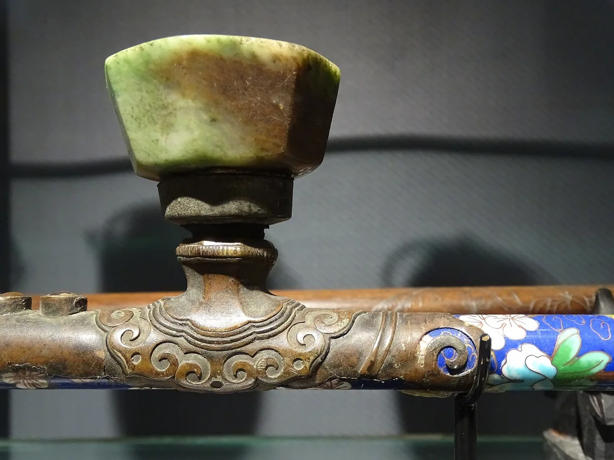A decorated opium pipe from the Hall of Opium collection at Sop Ruak
