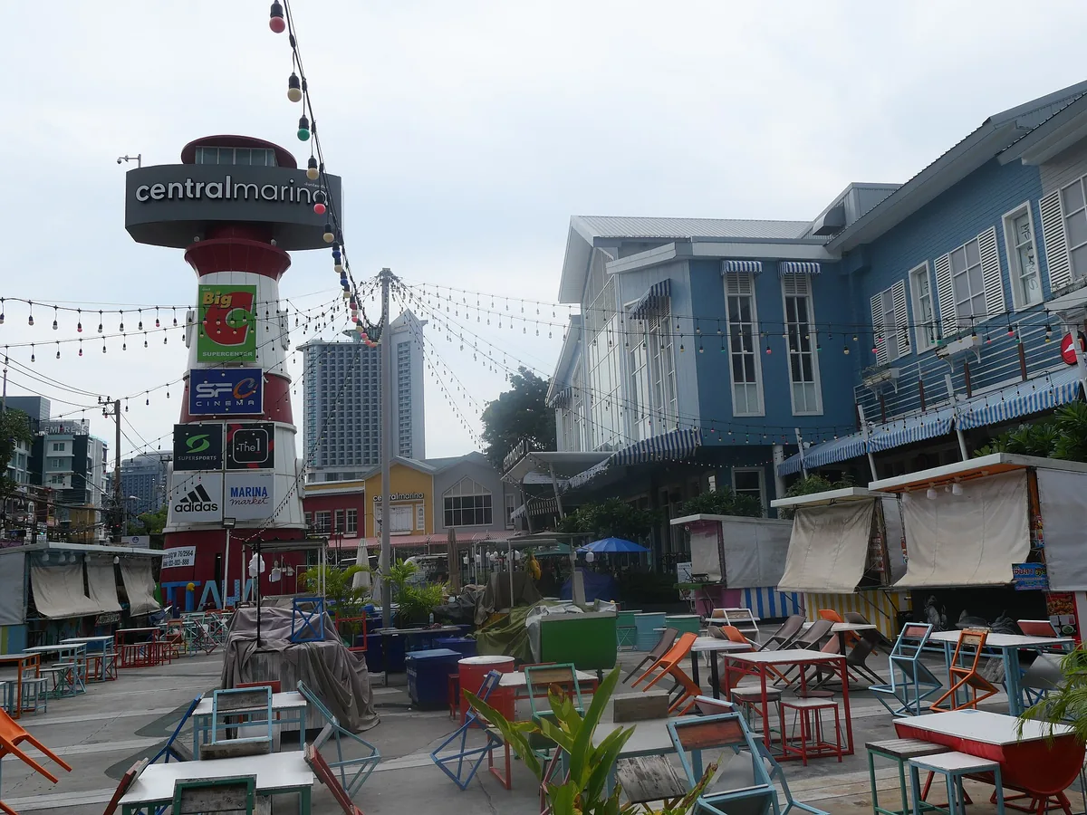 The Central Marina complex in Pattaya, its sign above the plaza
