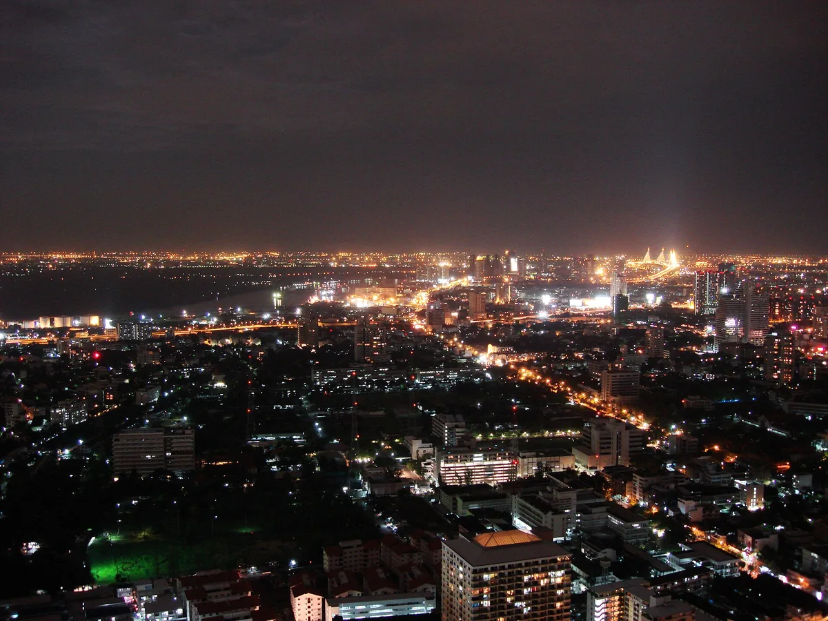 The Bangkok skyline at night from the Moon Bar roof at Vertigo