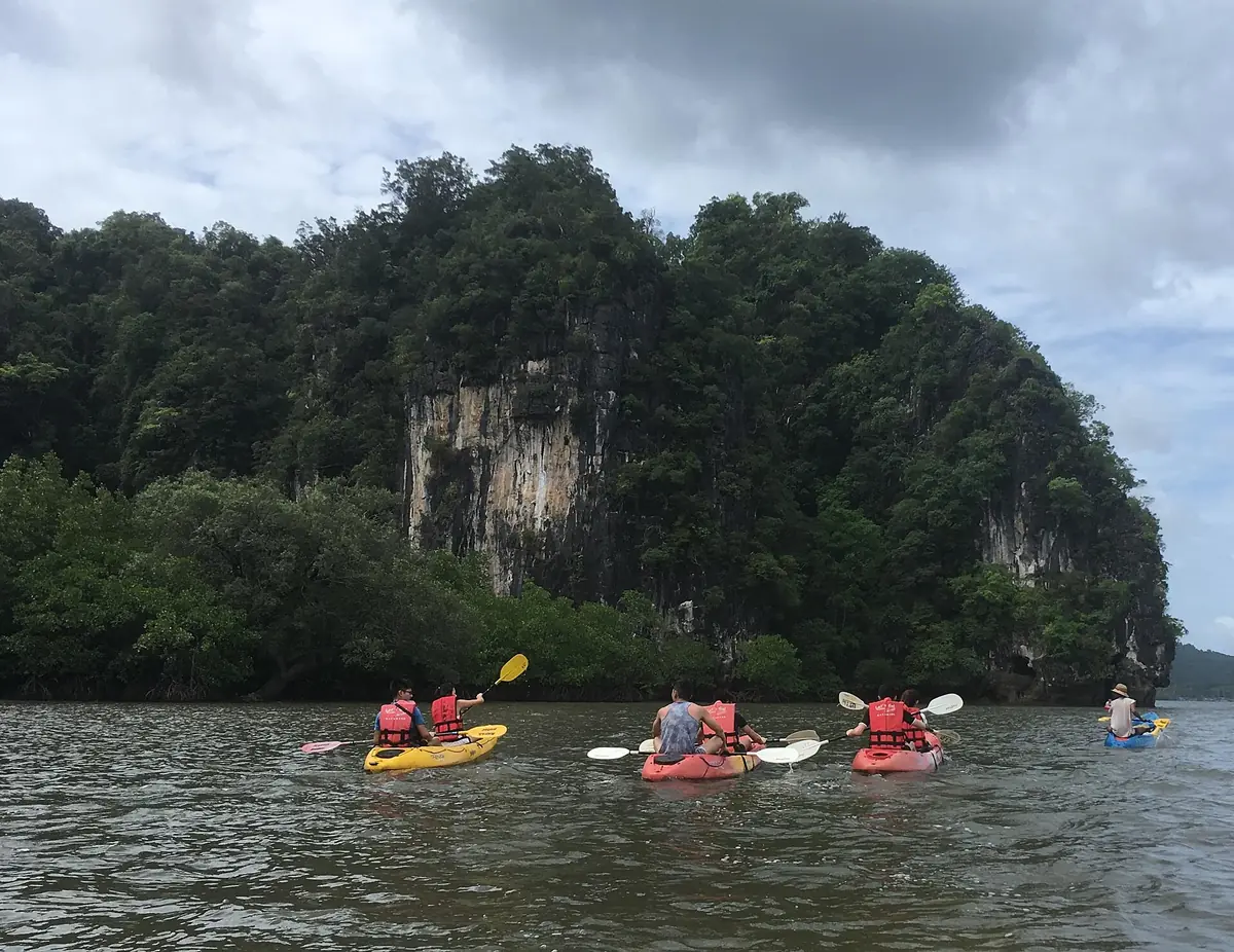 Kayaks between the limestone cliffs of Ao Thalane in Krabi