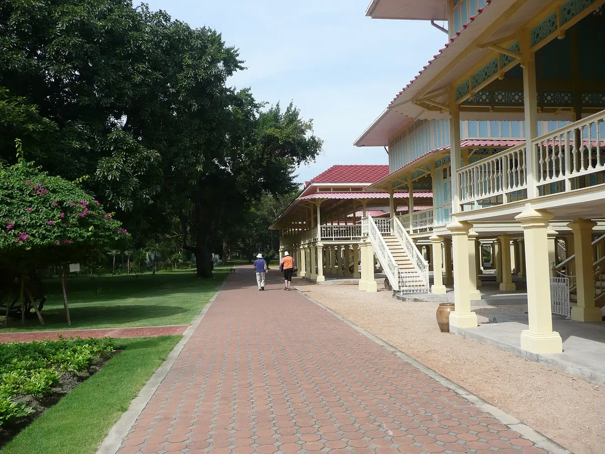 The teak colonnade of Mrigadayavan palace and the path beside it