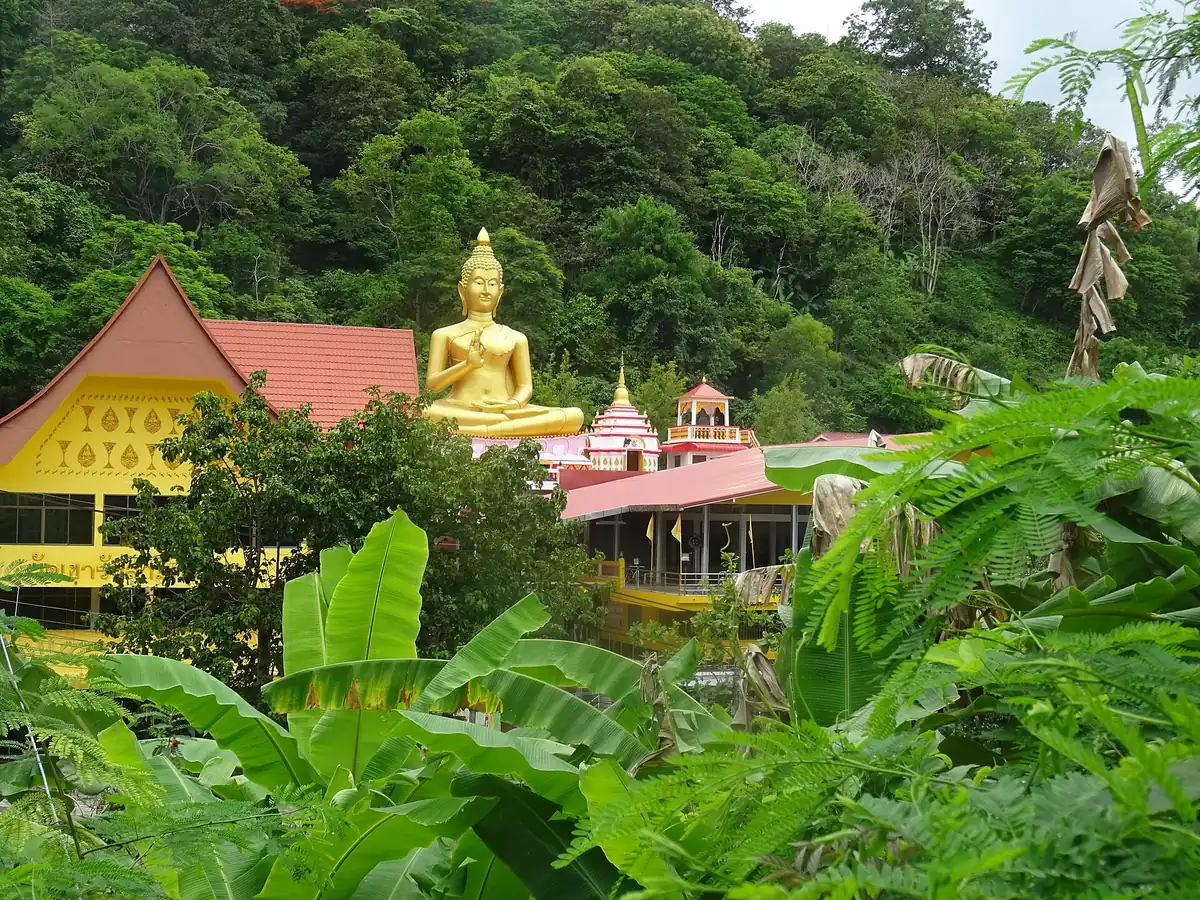 A gilded Buddha at the Wat Khao Rang compound in Phuket