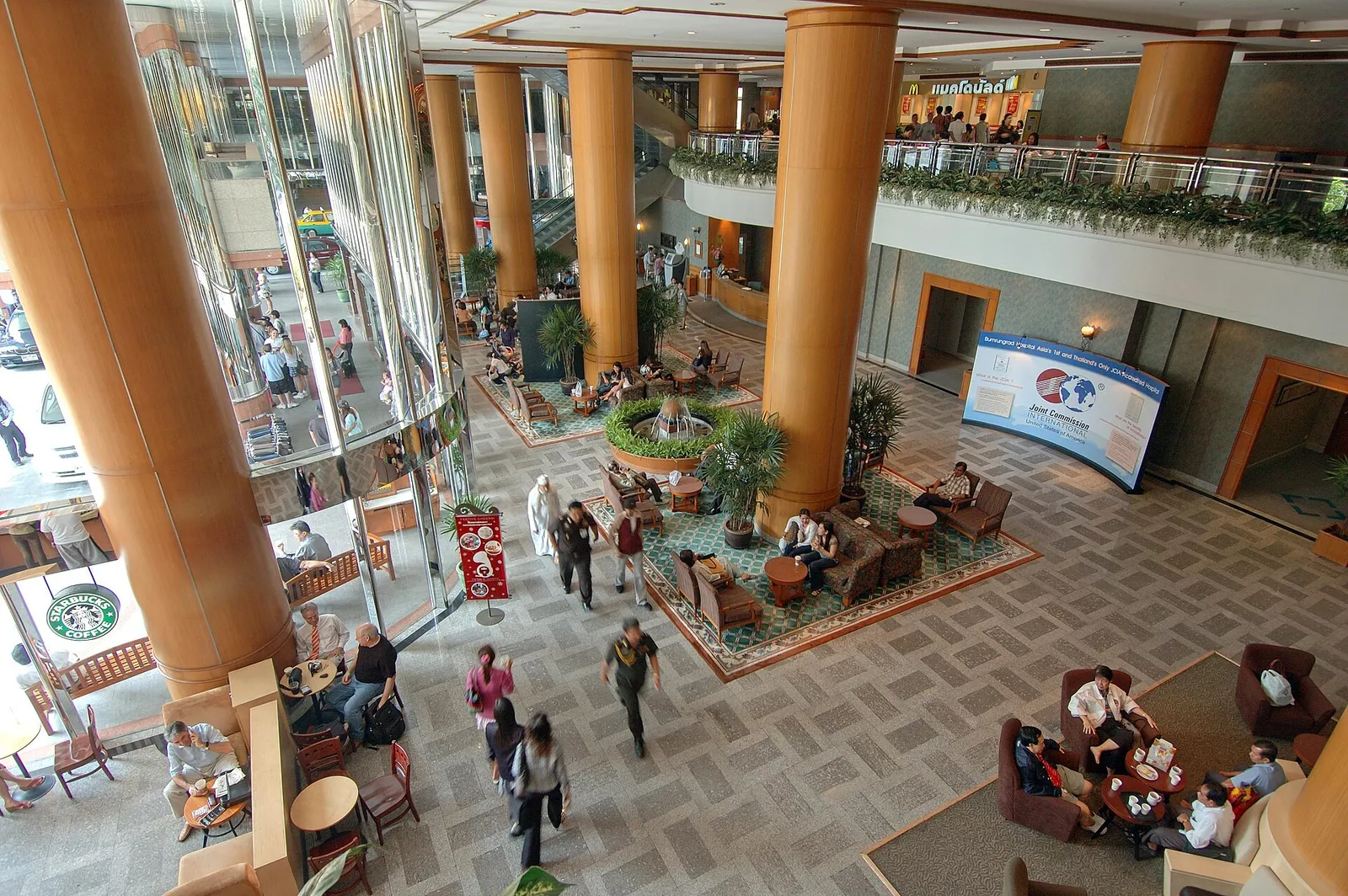 The reception area inside Bumrungrad International Hospital in Bangkok, Thailand